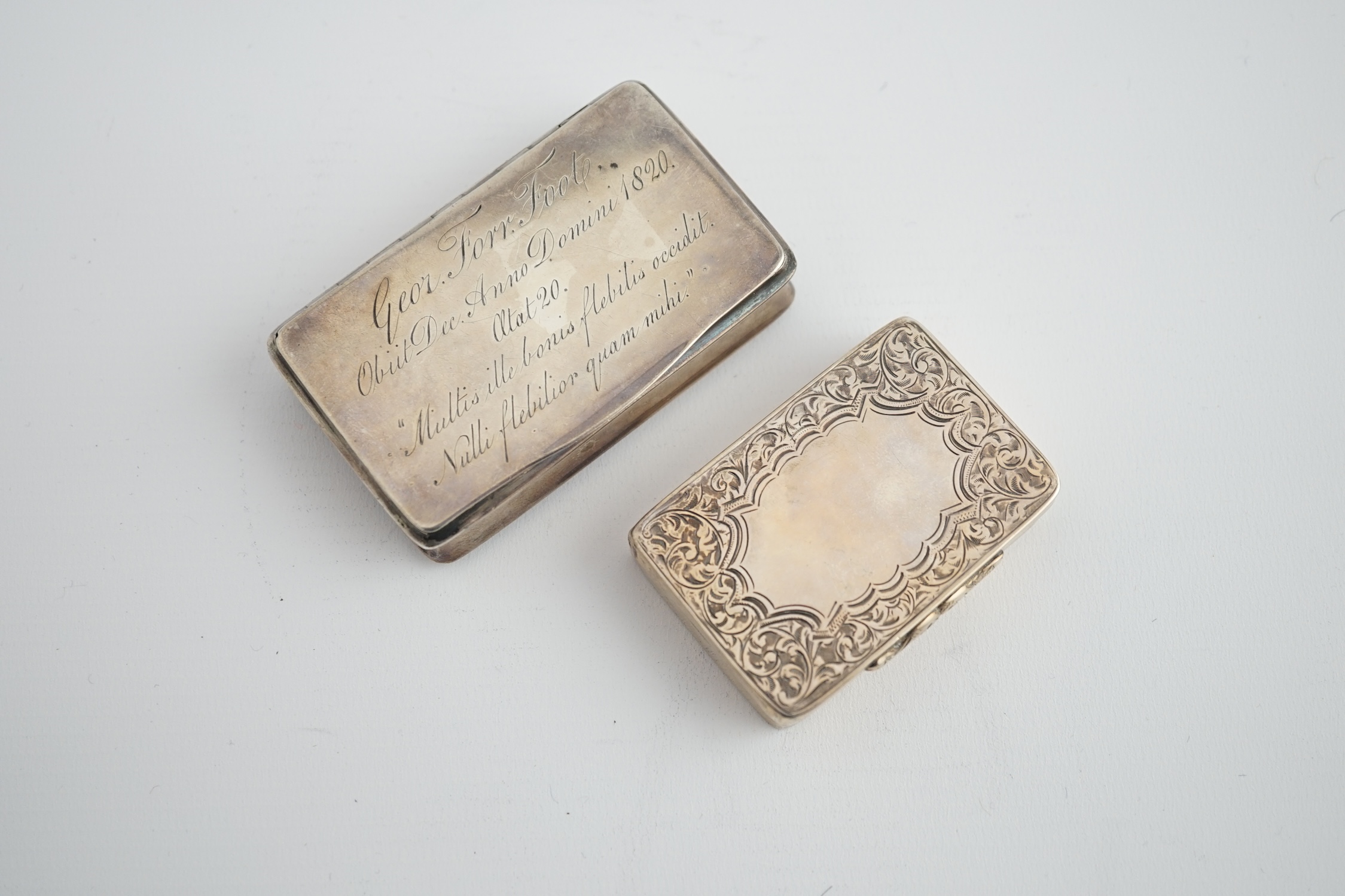 A George III silver snuff box, with engraved mourning inscription in Latin, Matthew Linwood